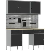 vidaXL Werkbank mit Speicher 10 pcs Schwarz Ingenieure Holz und Stahl