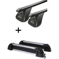 VDP Dachträger Stahl + Skiträger / Snowboardträger / Skihalter Alu 4 Paar Ski kompatibel mit für Mazda 3 I 4-5 Türer 2004-2009