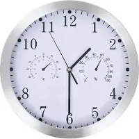 Syfax Wanduhr mit Quarzwerk, Hygrometer und Thermometer 30 cm Weiß