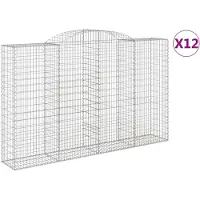 vidaXL Gabionen mit Hochbogen 12 Stk 300x50x180/200cm Verzinktes Eisen