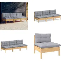 vidaXL 3 Sitzer Gartensofa mit Grauen Kissen Massivholz Kiefer - 3-Sitzer-Gartensofa - 3-Sitzer-Gartensofas - Gartensofa - Gartensofas