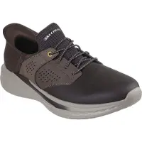 SKECHERS Slip-On Sneaker "SLADE", Herren, Gr. 42, braun (braun, dunkelbraun), Leder, Synthetik, Textil, Schuhe Slip-On Sneaker, Komfortschuh mit komfortablem Heel PillowTM Fersenkissen