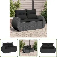 The Living Store Gartensofa mit Kissen 2-Sitzer Schwarz Poly Rattan