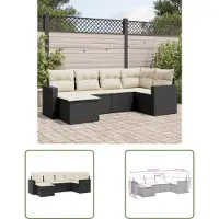 The Living Store 6-tlg. Garten-Sofagarnitur mit Kissen Schwarz Poly Rattan