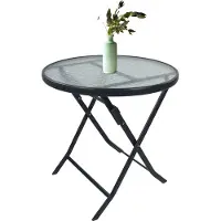 VCM Gartentisch rund Ø 70 cm, Metall Tisch mit Glasplatte, klappbar, wetterbeständig, Balkontisch für Garten oder Terrasse Outdoor, Sonlas