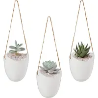 Relaxdays Wandvase 3er Set, Hängetopf innen, mit Schnur zum Aufhängen, Blumenampel, für Pflanzen & Blumen, Keramik, weiß