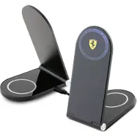 Ferrari Faltbares 2-in-1 Induktionsladegerät FECBFMALK 15W Schwarz mit aufgedrucktem Logo MagSafe