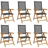 Syfax Klappstuhl Verstellbar 6 Stk. Schwarz Poly Rattan Massivholz