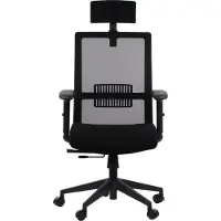 Stema Drehbarer ergonomischer Bürostuhl RIVERTON M/H, verstellbare Armlehnen, Kopfstütze, Netzrückenlehne, verschiebbarer Sitz (vorne-hinten), Schwarz