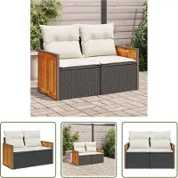 The Living Store Gartensofa mit Kissen 2-Sitzer Schwarz Poly Rattan
