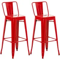 CLP Barhocker 2er Set mit Lehne im Industrial-Look Mason, mit Rückenlehne und Fußablage, Barstuhl mit Rückenlehne und Bodenschoner, Farbe: rot