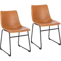 SVITA HARRY 2er Set Esszimmerstühle Metallbeine Kufengestell Kunstleder Cognac