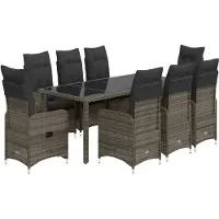 Syfax 9-tlg. Garten-Bistro-Set mit Kissen Grau Poly Rattan