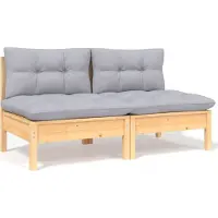 The Living Store 2-Sitzer-Gartensofa mit Grauen Kissen Massivholz Kiefer