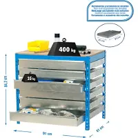 Simonwork (bancos De Trabajo) PROREGAL Werkbank BUFFALO mit Schubfächern | HxBxT 84x90x61cm | Traglast 600kg | Blau