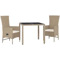 Syfax 3-tlg. Garten-Essgruppe mit Kissen Beige Poly Rattan