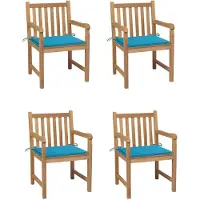 Syfax Gartenstühle 4 Stk. mit Blauen Kissen Massivholz Teak