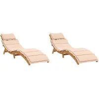 Syfax Sonnenliegen mit Auflagen 2 Stk. Beige Massivholz Akazie