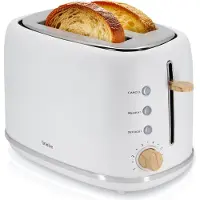 Briebe TA1166WHT Nordic Toaster 2 Scheiben Breite Schlitze mit Brötchenaufsatz, 6 Toast Stufen Weiß
