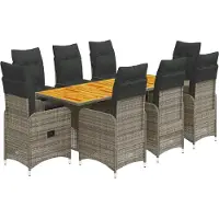 Syfax 9-tlg. Garten-Bistro-Set mit Kissen Grau Poly Rattan