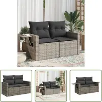 The Living Store Gartensofa 2-Sitzer mit Kissen Grau Poly Rattan