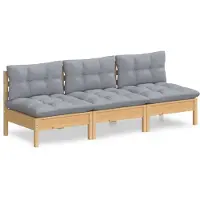 Syfax 3-Sitzer-Gartensofa mit Grauen Kissen Massivholz Kiefer