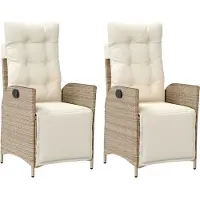Syfax Gartensessel mit Fußteil 2 Stk. Verstellbar Beige Poly Rattan