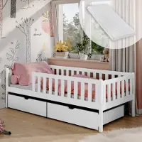 KIDS Collection Kinderbett mit zwei Schubladen, Rausfallschutz, Lattenrost und Matratze, Kinder Bett | Sicher & stabil | weitere Größen 80x180, 90x190, 90x200 cm | 80x160 cm: von 3. bis 10. Lebensjahr, Weiß