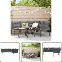The Living Store Gartensofa in L-Form mit Kissen Schwarz Stahl und Textilene