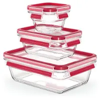 EMSA Clip & Close Frischhaltedosen Glas, 3-teiliges Set, rot, 100% Ofenfest, aus Diamantglas, Set besteht aus: 1 x 180 ml, 1 x 450 ml, 1 x 1300 ml Dosen