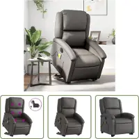 The Living Store Massagesessel mit Aufstehhilfe Elektrisch Grau Echtleder