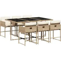 Syfax 7-tlg. Garten-Essgruppe mit Kissen Beige Poly Rattan