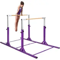 Costway Gymnastik Barren, Turnbarren höhenverstellbar & breiteverstellbar, Reckstange bis 100kg belastbar, Trainingsstangen für 6-12 Jahre alte Kinder Lila