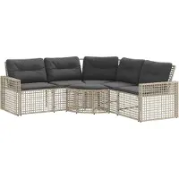 vidaXL Gartensofa in L-Form mit Kissen und Fußbank Hellgrau Polyrattan