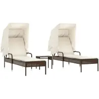Syfax Sonnenliegen 2 Stk. mit Dach und Tisch Braun Poly Rattan