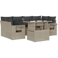 Syfax 7-tlg. Garten-Sofagarnitur mit Kissen Hellgrau Poly Rattan