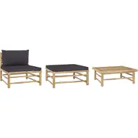 Syfax 3-tlg. Garten-Lounge-Set mit Dunkelgrauen Kissen Bambus