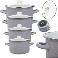 Kadax 4-teiliges Topfset aus Emaille, Emailletöpfe mit Transparenten Deckeln, Kochgeschirr 4er-Set, Kochtöpfe mit Griffen, Töpfe im Vintage oder Modern Stil