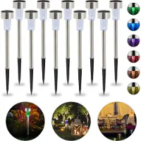 Relaxdays 20 x Solarleuchte, wasserdichte LED Solarlampen, für Garten & Terrasse, Farbwechsel, Edelstahl, Wegeleuchte, silber