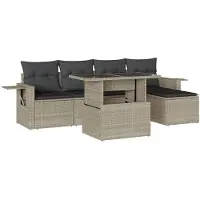 Syfax 6-tlg. Garten-Sofagarnitur mit Kissen Hellgrau Poly Rattan