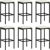 Syfax Barhocker mit Kissen 6 Stk. Schwarz Poly Rattan