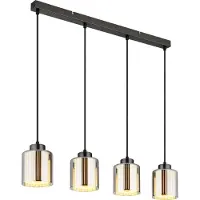 Globo Hängeleuchte Metall schwarz-chrom matt, Glas verchromt, Glas opal, Kabel Textil schwarz, Höhe kürzbar, LxBxH: 780x120x1200mm, exkl. 4x E27 60W 230V