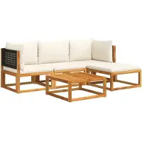 Syfax 5-tlg. Gartensofa-Set mit Kissen Holz Akazie & Rattan