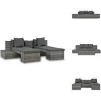 vidaXL 4-tlg. Garten-Sofagarnitur mit Kissen Grau Poly Rattan - Gartensofas