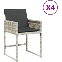 Syfax Gartenstühle mit Kissen 4 Stk. Hellgrau Poly Rattan