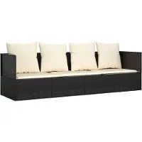 Syfax Outdoor-Loungebett mit Kissen Schwarz Poly Rattan