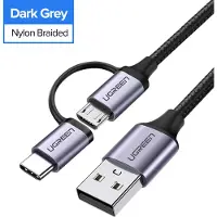 UGREEN US177, 1 m, USB A, USB C/Micro-USB B, USB 2.0, 0,48 Gbit/s, Schwarz, Grau
