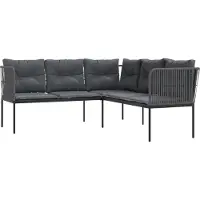 Syfax Gartensofa in L-Form mit Kissen Schwarz Stahl und Textilene