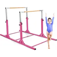 Costway Gymnastik Barren, Turnbarren höhenverstellbar & breiteverstellbar, Reckstange bis 100kg belastbar, Trainingsstangen für 6-12 Jahre alte Kinder Rosa