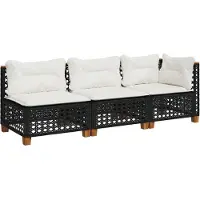Syfax Gartensofa mit Kissen 3-Sitzer Schwarz Poly Rattan